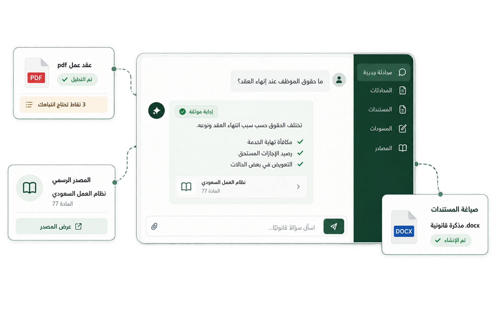 واجهة منصة عادل للمساعدة القانونية بالذكاء الاصطناعي